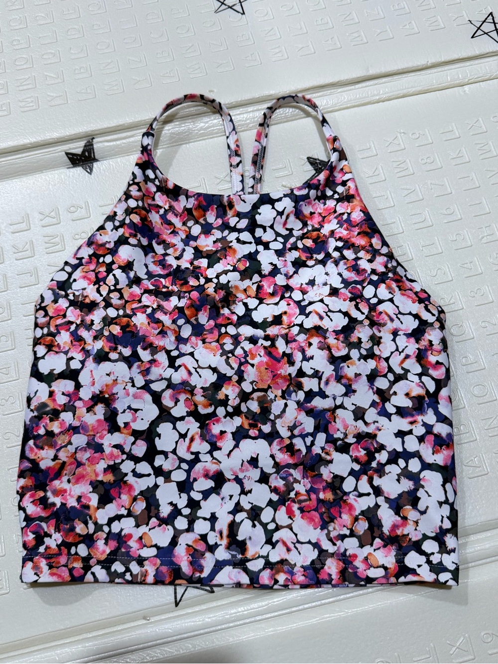 Floral Print One-Piece Swimsuit - Pink & White sport bra